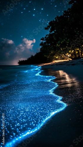 Glowing Ocean Waves at Night