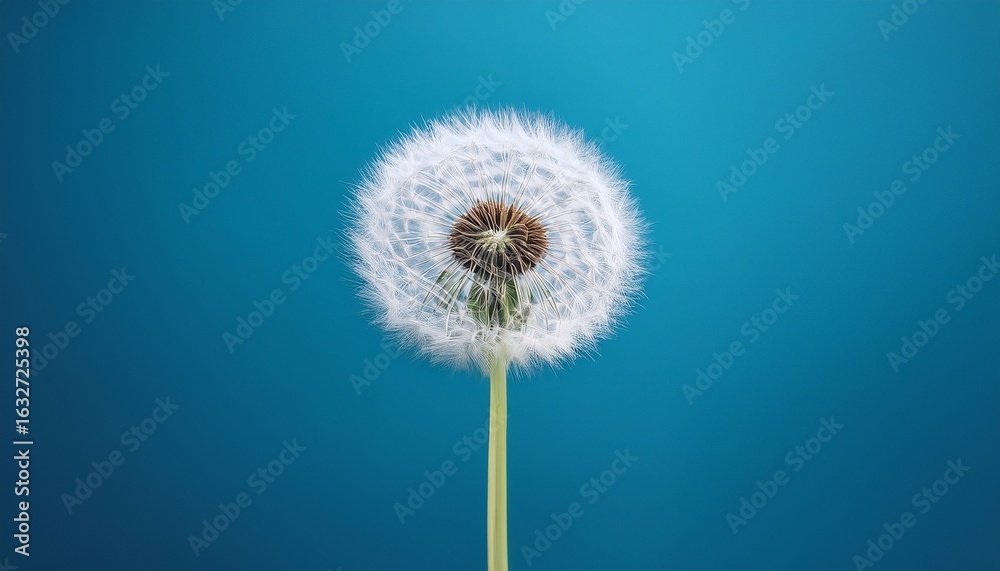 Fototapeta premium a single white dandelion on a blue background