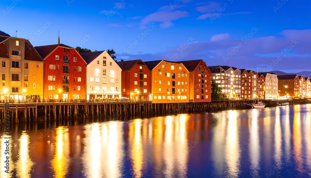 Obraz premium Vibrant waterfront city at night (1)