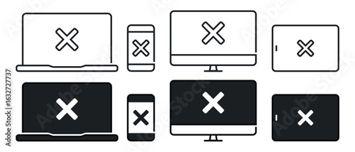 Computer laptop phone error warning icon. Illustration vector