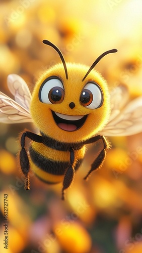 Happy Fuzzy Bee in Flight