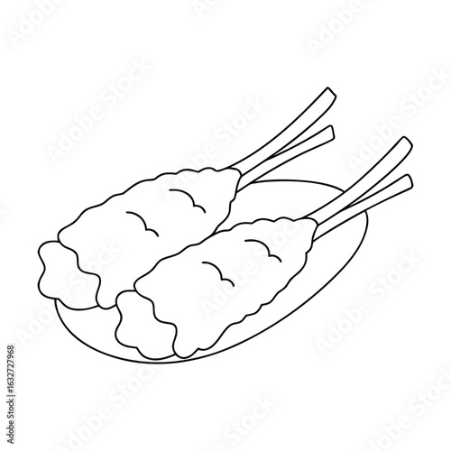 Two tempura skewers on oval plate food japanese