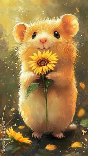 Cute Hamster with Sunflower