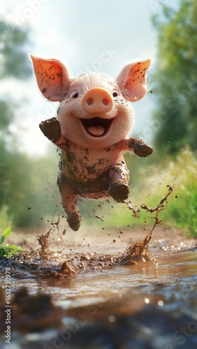 Muddy Piglet's Joyful Leap