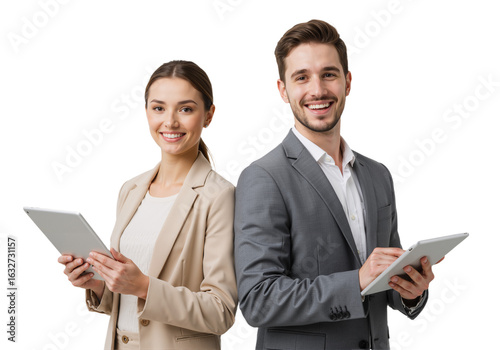 Wallpaper Mural Professional Duo with Tablets – Confident, Collaborative, and Tech-Savvy Torontodigital.ca