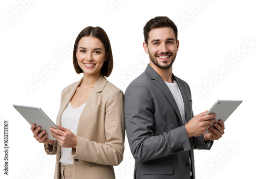 Wallpaper Mural Professional Duo with Tablets – Confident, Collaborative, and Tech-Savvy Torontodigital.ca