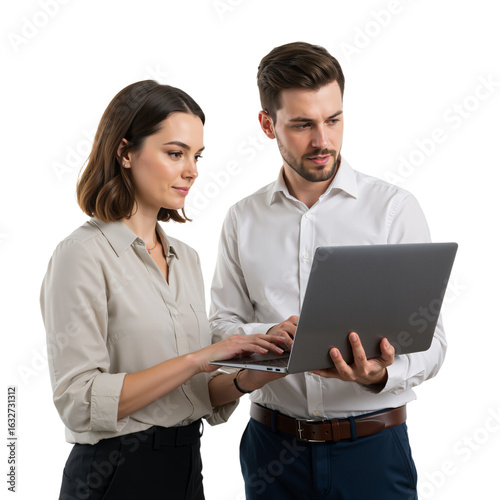 Wallpaper Mural Professional Pair Collaborating on Laptop – Teamwork and Innovation Torontodigital.ca