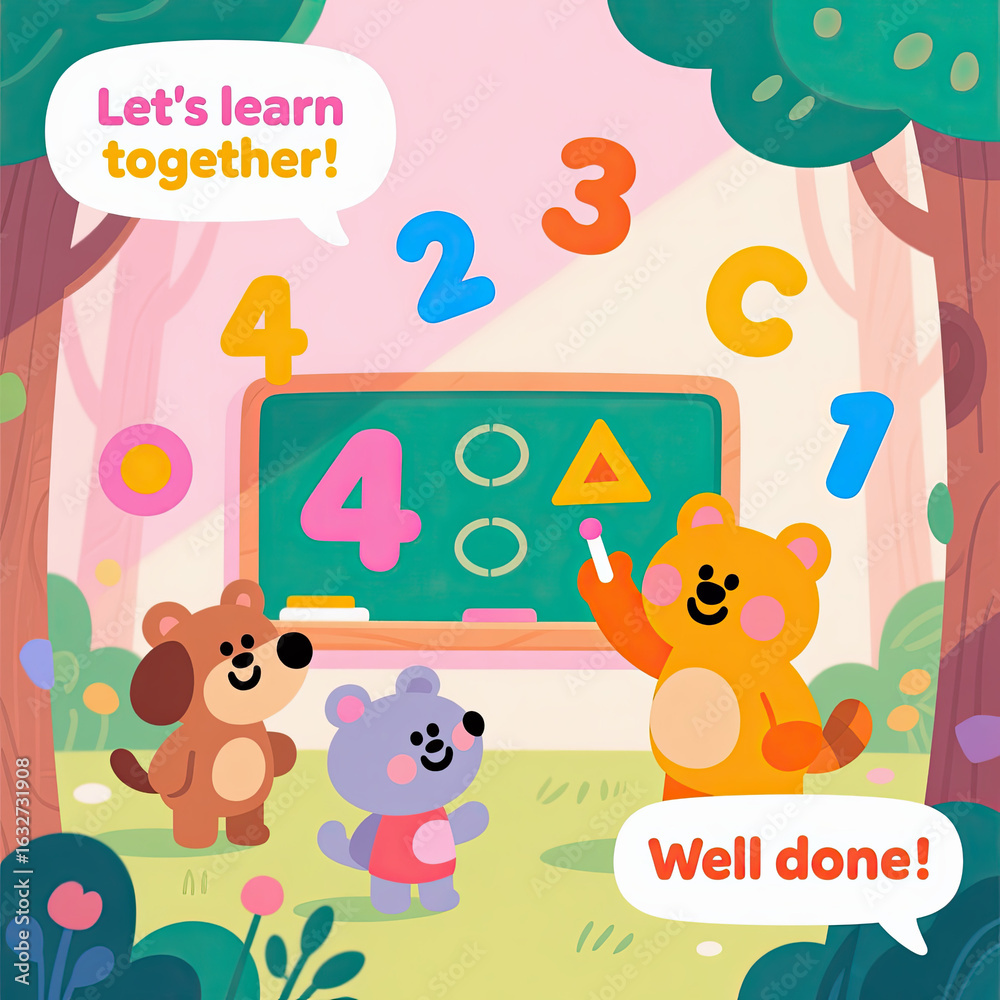 Naklejka premium Learning animals collaborating in vibrant classroom setting