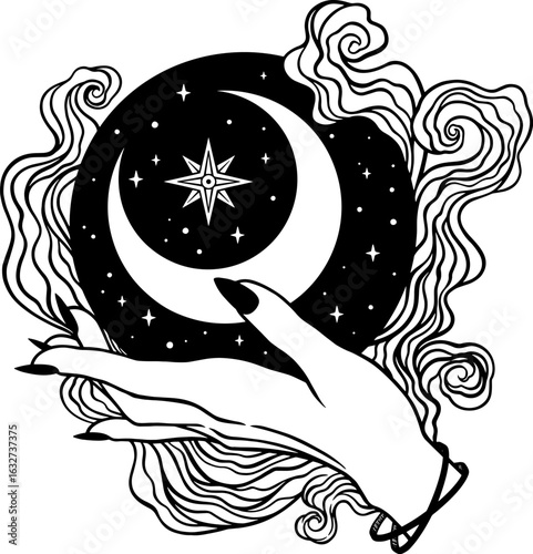 witch's hand holding a crystal ball