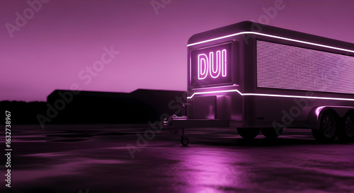 Dui Awareness Trailer In A Neon Lit Environment Under A Purple Sky