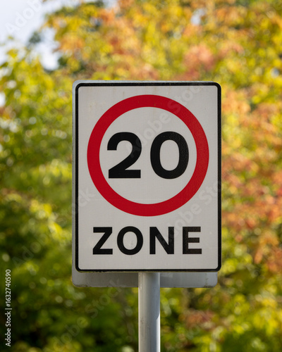 Sign with a red circle and the number 20 on it