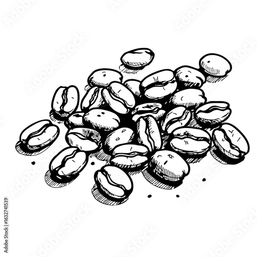Fresh coffee beans in a pile, ready to be ground and brewed for an intense aroma. Coffee beans, a symbol of comfort, are perfect for coffee shops and cafes.
