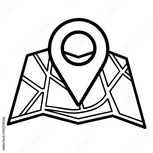 Map illustration with pinpoint marker, detailed roadmap on paper. Map illustration represents location and navigational details. Design map illustration for tourism or guidance.