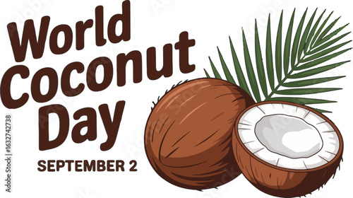 World Coconut Day September 2 Celebration with Tropical Fruit and Palm Leaf