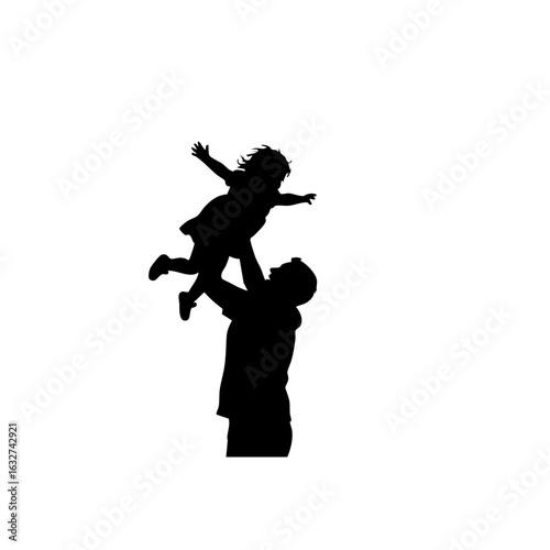 Father and daughter silhouette in black features father throwing daughter into air, a heartwarming Father and daughter moment. Father and daughter silhouette conveys happiness, family bond and trust,