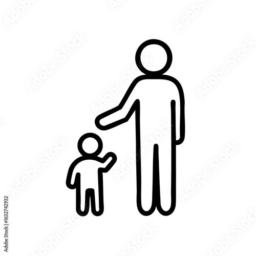 Father and child line drawing on white. Father and child artwork represents family bond and parental love, minimalistic illustration. Conceptual father and child symbol highlights simplicity of love.