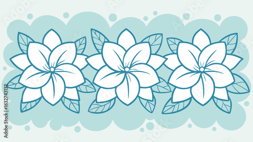 Elegant floral design with white flowers and blue outlines on a soft pale background