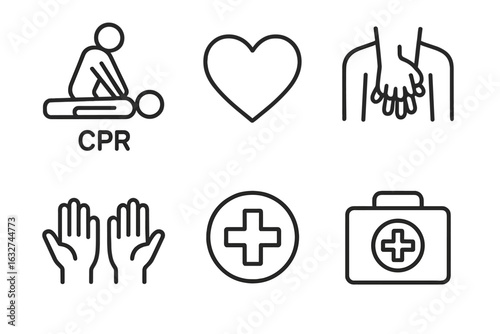 Cpr techniques and first aid symbols for emergency response