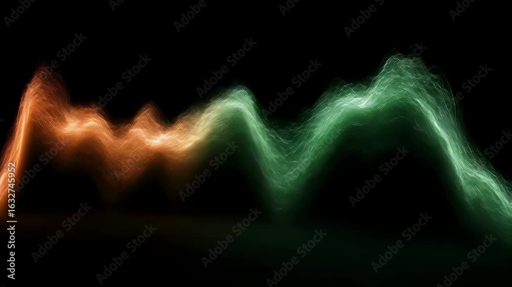Timelapse effect of flowing brain wave lines morphing between soft green and orange shades to highlight the rhythmic pattern of sleepstage cycling.