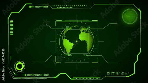 Green digital interface with glowing earth and radar