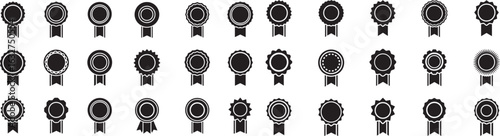 Vector art of collection of award badges with ribbons isolated on white background