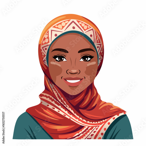 Sanfter Blick mit rotem Batik-Hijab