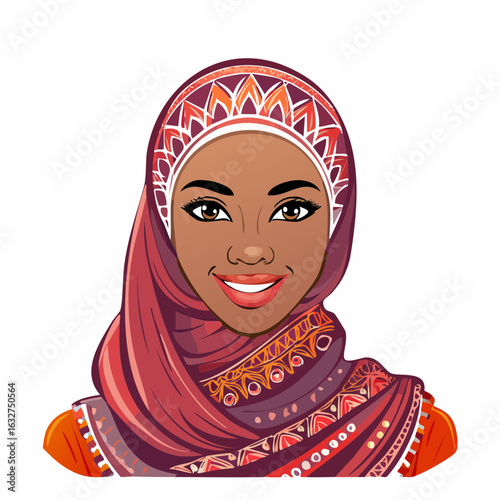 Sanfter Blick mit rotem Batik-Hijab
