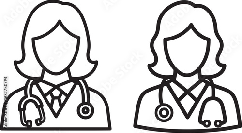 Vector art of two female doctors with stethoscope isolated on white background