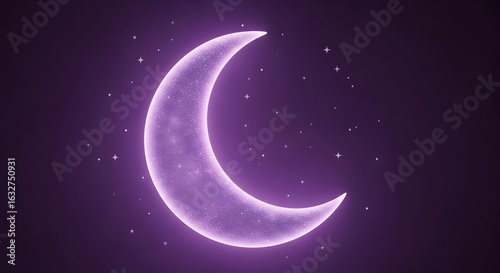 Glowing Moon With Stars In A Mysterious Purple Night Sky Space
