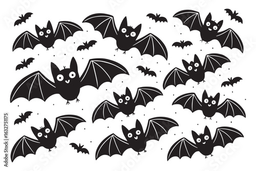 Silhouette Bat Collection for Halloween – Spooky Flying Bats Vector Set.