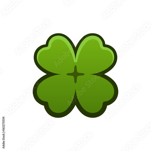 Isolated flat 3d clover icon for game, interface, sticker, app. The sign in a cartoon style for match 3, arcade, rpg. The luck sprite for craft element in hyper casual mobile game.