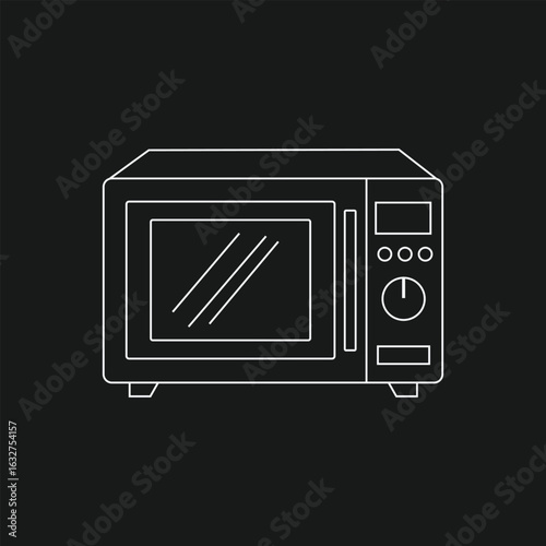 Modern Microwave Oven Line Art Icon for Kitchen Appliances and Fast Food Heating