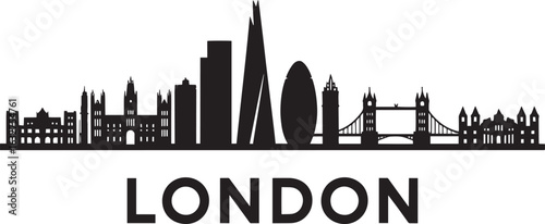 London City Skyline Silhouette with Iconic Landmarks and Modern Architecture on Transparent Backdrop