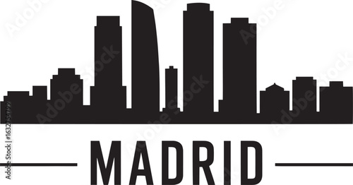 Madrid City Skyline Silhouette with Modern Architecture and Landmark Structures on Transparent Backdrop