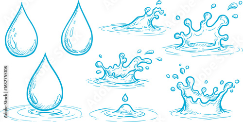 water design element, drop, splash set icons