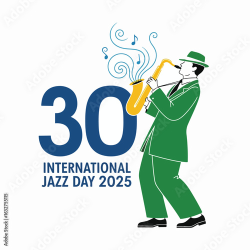 Modern Jazz Celebration Poster with Saxophone for Music Event Promotion