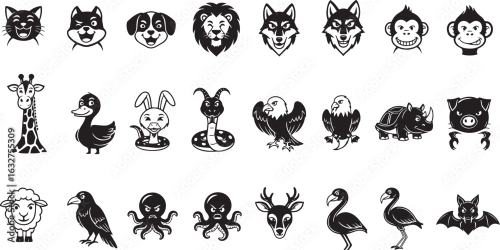 Obraz premium Vector art of various cartoon animal illustrations isolated on white background