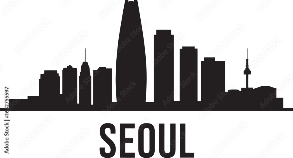 Fototapeta premium Seoul Skyline Silhouette Vector Illustration with Cityscape and Urban Landscape Design
