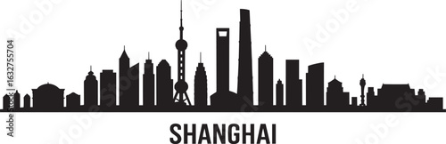Shanghai Skyline Silhouette Vector Illustration with Cityscape Buildings and Landmarks Design