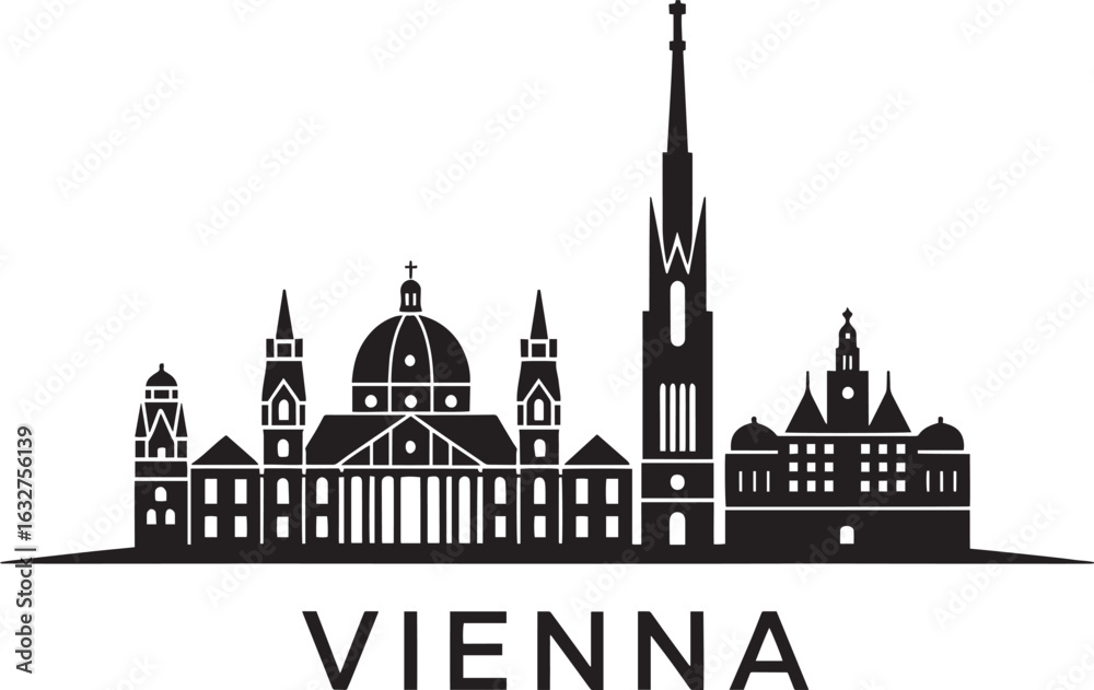 Fototapeta premium Vienna Skyline Silhouette Vector Illustration Austria Cityscape Urban Design Travel Landmark