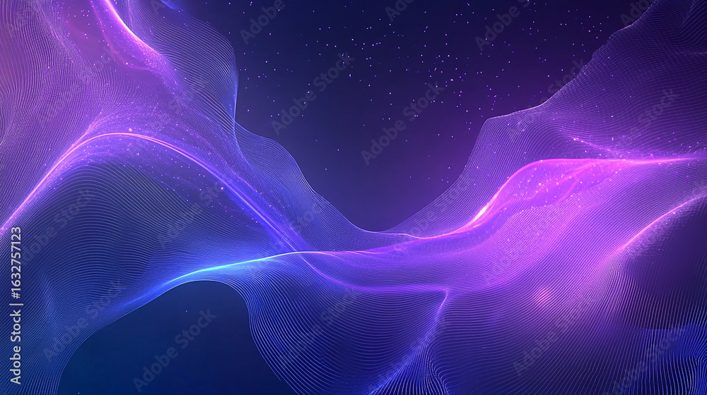 Fototapeta premium Abstract waves of purple and blue light flowing through a dark space