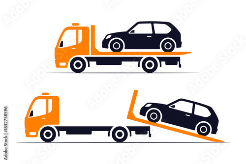 Tow truck icon. Colored silhouette. Side view. Vector simple flat graphic illustration. Isolated object on white background. Isolate.