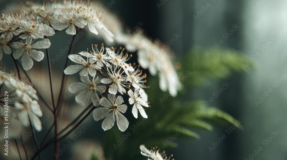 Obraz premium Delicate White Flowers in Soft Focus, Nature's Gentle Beauty Unveiled