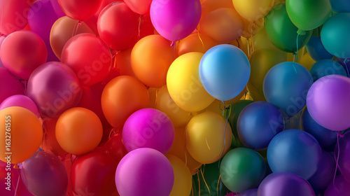 Colorful chaos of rainbow balloons creating a lively and energetic atmosphere — perfect for LGBTQ+ Pride events and inclusive campaigns.

