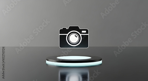 Modern Camera Icon Floating Above Illuminated Display For Photography Concept