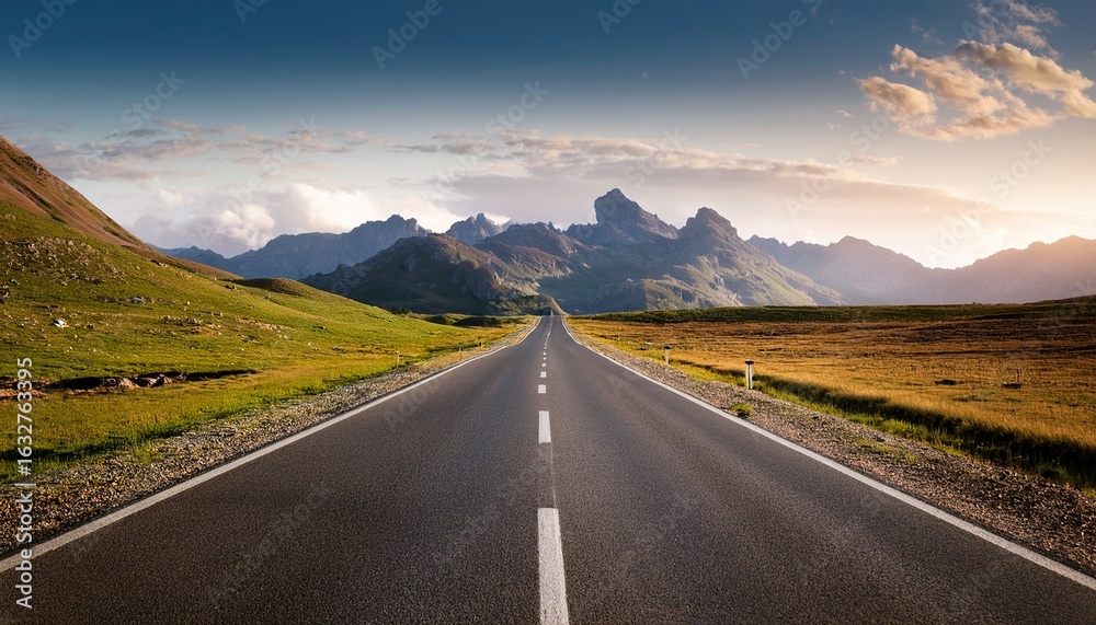 Fototapeta premium empty road stretching into distant mountains surrounded by vast landscape
