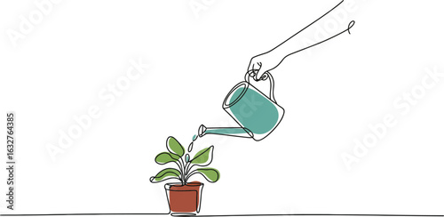 Watering plant line art illustration vector stock image design