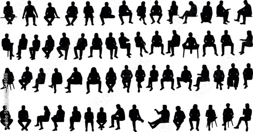 Silhouettes of Diverse People Sitting in Various Poses, Creative Design Elements, Vector Illustration, Human Figures, Seated Postures, Graphic Resource