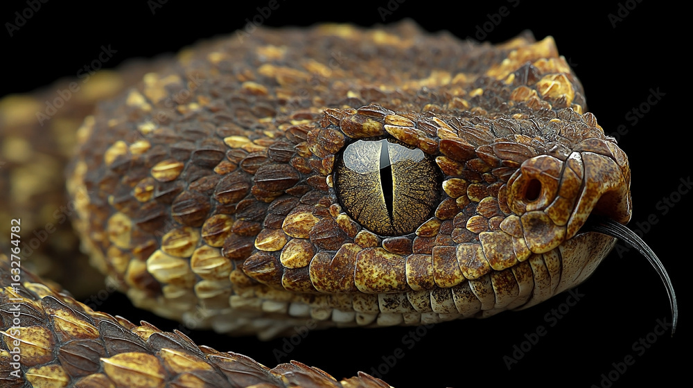 Fototapeta premium Close-up of a textured snake head with intricate scales and striking eye