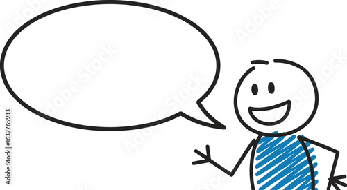 Stick figure with speech bubble talking conversation illustration